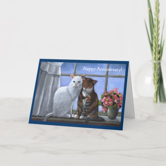 ZWEI KATZEN: Annniversary:  PASTELLkunst Karte (Vorderseite)