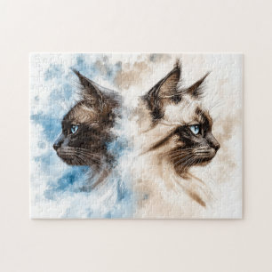 Zwei Katzen Aquarell Puzzle