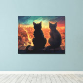 Zwei Katzen auf der Dachterrasse mit Blick auf Sta Leinwanddruck (Insitu (Holzboden))