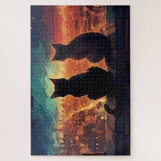 Zwei Katzen auf der Dachterrasse mit Blick auf Sta Puzzle (Vertikal)