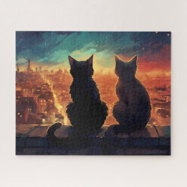 Zwei Katzen auf der Dachterrasse mit Blick auf Sta Puzzle