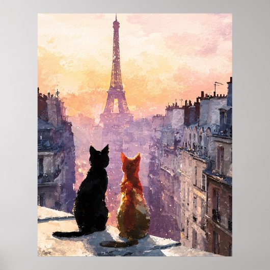 Zwei Katzen auf einem Pariser Dach Poster (Vorne)
