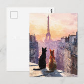 Zwei Katzen auf einem Pariser Dach Postkarte (Vorne/Hinten)