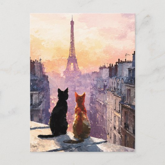 Zwei Katzen auf einem Pariser Dach Postkarte (Vorderseite)