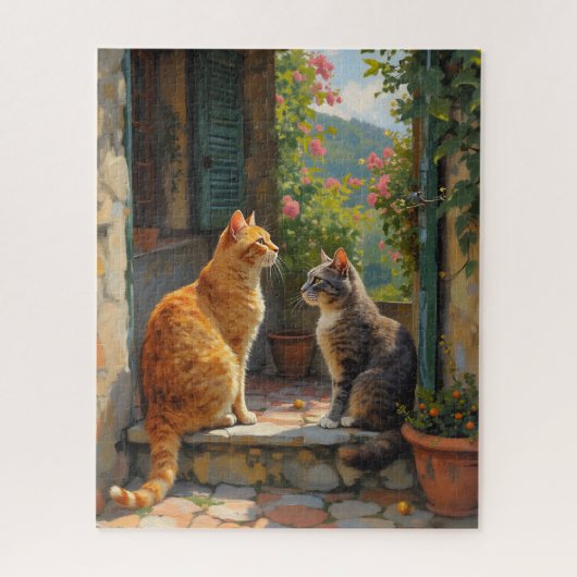 Zwei Katzen auf Treppenstufen Puzzle (Vertikal)