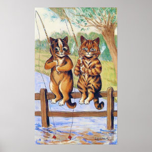 Zwei Katzen beim Fischen, Louis Wain Poster