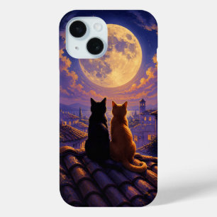 Zwei Katzen beobachten den Nachthimmel bei Vollmon Case-Mate iPhone Hülle