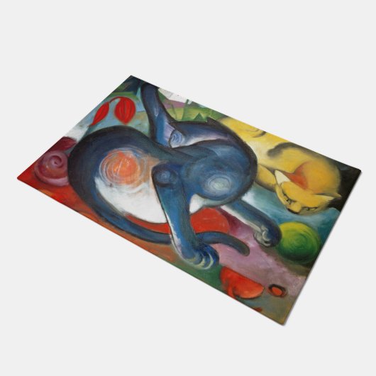 Zwei Katzen, blau und gelb, Franz Marc Fußmatte (Schrägansicht)