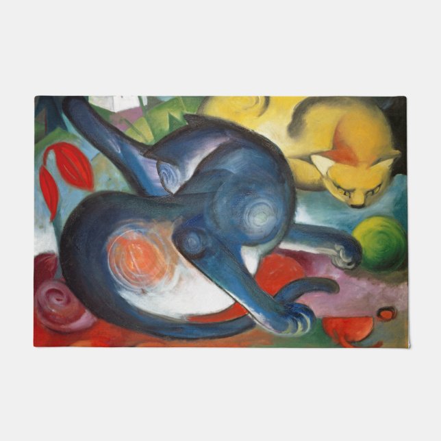 Zwei Katzen, blau und gelb, Franz Marc Fußmatte (Vorderseite)