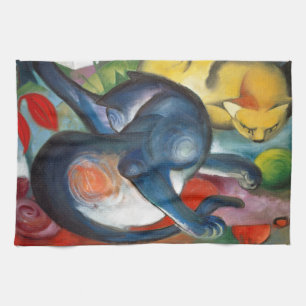 Zwei Katzen, blau und gelb, Franz Marc Geschirrtuch