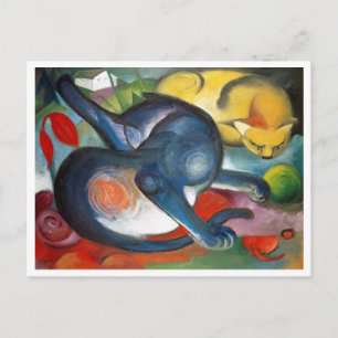 Zwei Katzen, blau und gelb, Franz Marc Postkarte