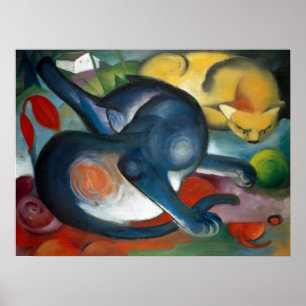 "Zwei Katzen, Blau und Gelb" von Franz Marc (1912) Poster