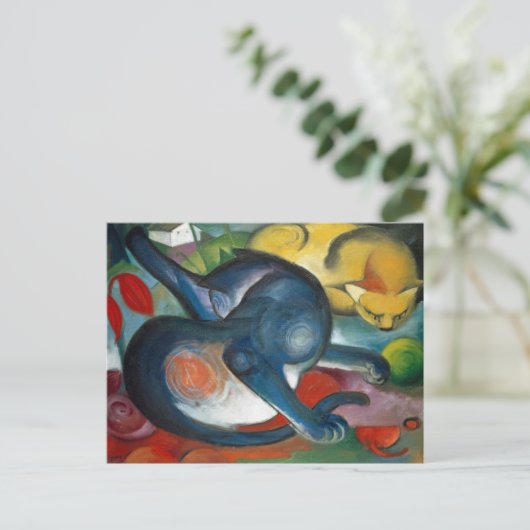 Zwei Katzen, blau und gelb von Franz Marc (1912) Postkarte (Stehend Vorderseite)