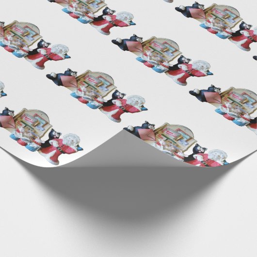 Zwei Katzen, drei Mäuse und Santa Geschenkpapier (Ecke)