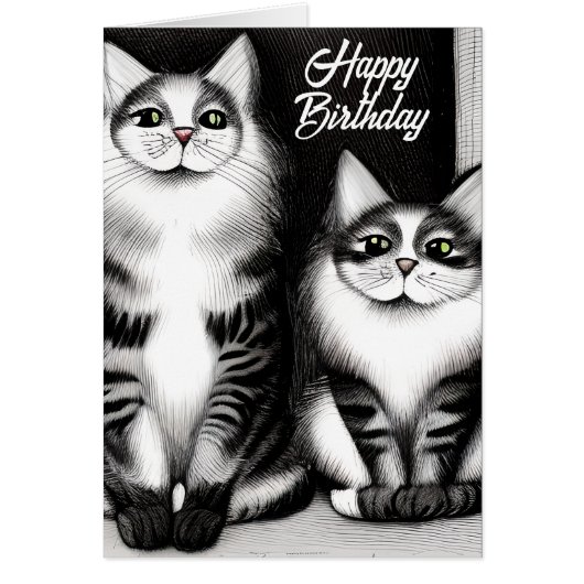 Zwei Katzen Happy Birthday Grußkarte (Vorne)