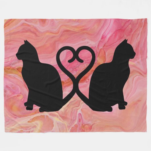 Zwei Katzen Herz Schwänze auf rosa Marmor Fleecedecke (Vorderseite (Horizontal))