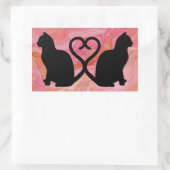 Zwei Katzen Herz Schwänze auf rosa Marmor Rechteckiger Aufkleber (Tasche)