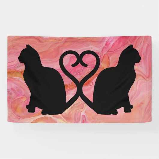 Zwei Katzen Herz Silhouette auf rosa Marmor Banner (Horizontal)