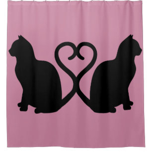 Zwei Katzen Herz Silhouette Duschvorhang