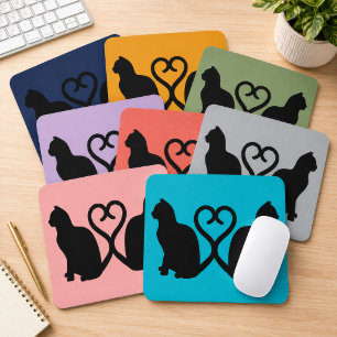 Zwei Katzen Herz Silhouette Mousepad