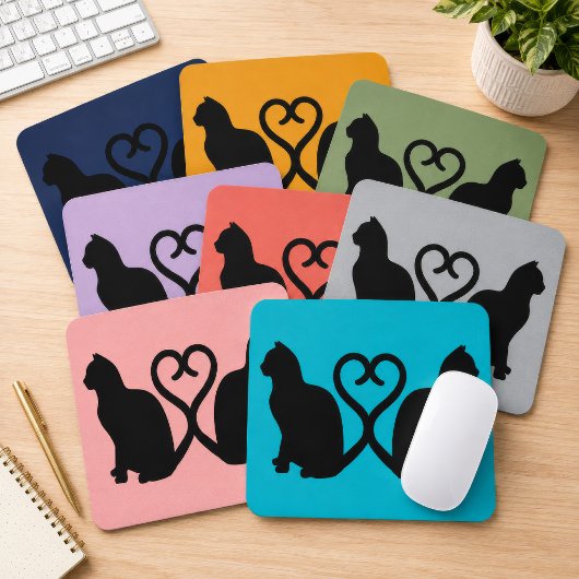 Zwei Katzen Herz Silhouette Mousepad
