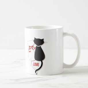 Zwei Katzen in der Liebe, rot, schwarz, herz Kaffeetasse