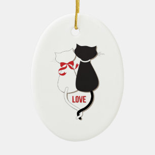 Zwei Katzen in der Liebe, rot, schwarz, herz Keramikornament