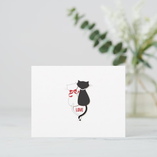 Zwei Katzen in der Liebe, rot, schwarz, herz Postkarte (Stehend Vorderseite)