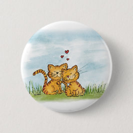 Zwei Katzen in der Liebe - Watercolorillustration Button