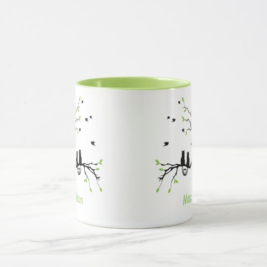 Zwei Katzen in einer Personalisierten, schwarz-grü Tasse (Zentrum)