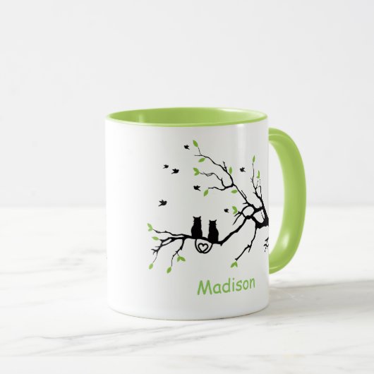 Zwei Katzen in einer Personalisierten, schwarz-grü Tasse (VorderseiteRechts)