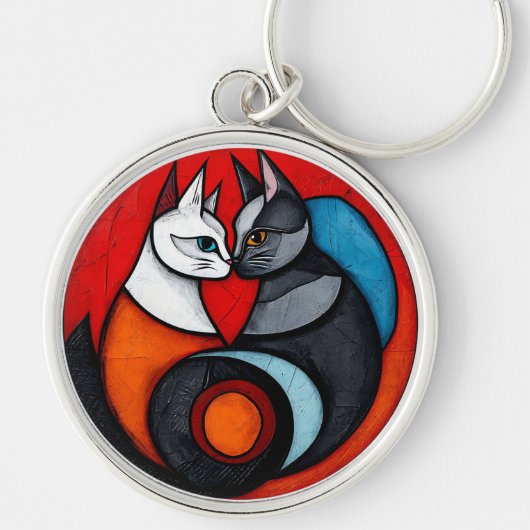 Zwei Katzen in lebendigem Circular Design Schlüsselanhänger (Vorne)