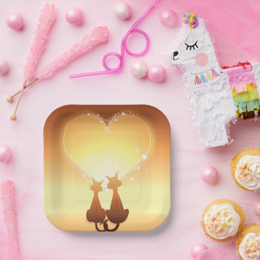 Zwei Katzen in Liebe Papier Teller (Party)