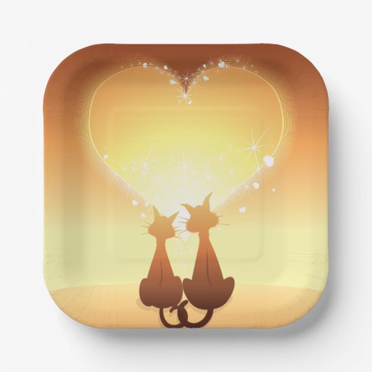 Zwei Katzen in Liebe Papier Teller (Vorderseite)