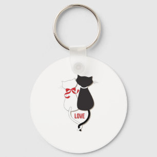 Zwei Katzen in Liebe, rot, schwarz, Herz Schlüsselanhänger