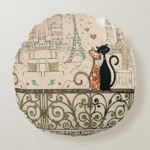 Zwei Katzen in Liebe Rundes Kissen