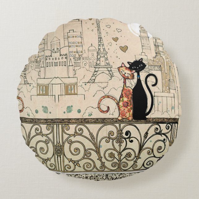 Zwei Katzen in Liebe Rundes Kissen (Vorderseite)