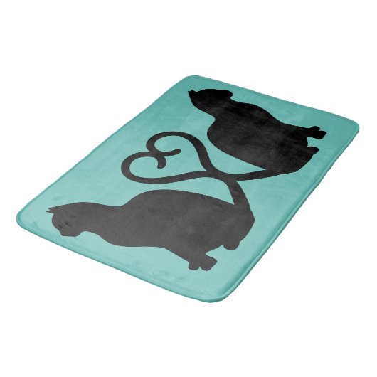 Zwei Katzen in Liebe Silhouette Badematte (Schrägansicht)