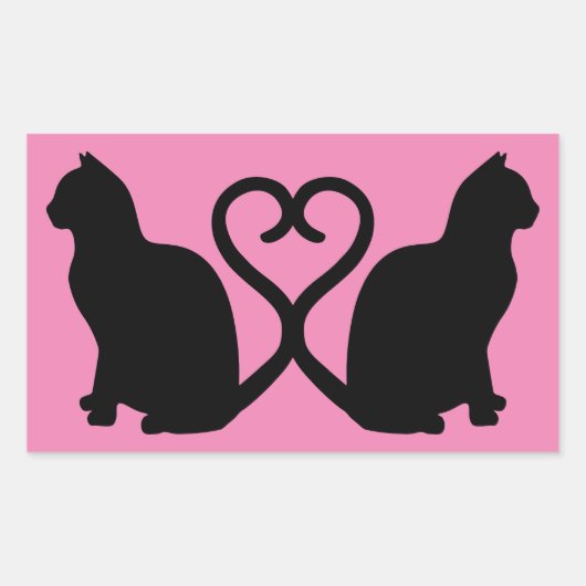 Zwei Katzen in Liebe Silhouette Rectangle Aufklebe Rechteckiger Aufkleber (Vorderseite)