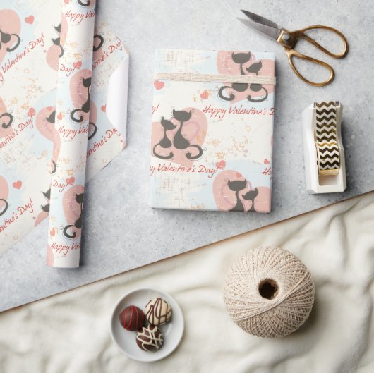 Zwei Katzen in Liebe Valentinstag Packpapier (Basteln)