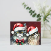 Zwei Katzen in Weihnachtsmannmütze Postkarte (Stehend Vorderseite)