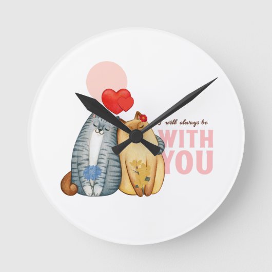 Zwei Katzen mit Herzformen und romantisch Runde Wanduhr (Vorderseite)