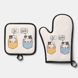 zwei Katzen Ofenhandschuh & Topflappen-Set