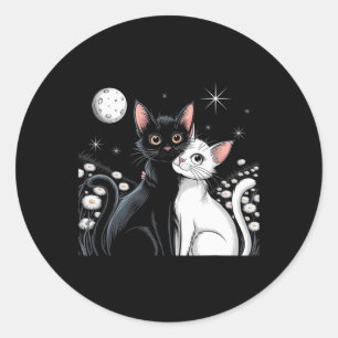 Zwei Katzen Paar Mond Liebe Umarmen Valentinstag K Runder Aufkleber