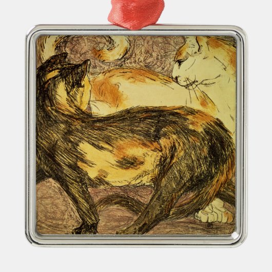 Zwei Katzen Silbernes Ornament (Vorne)