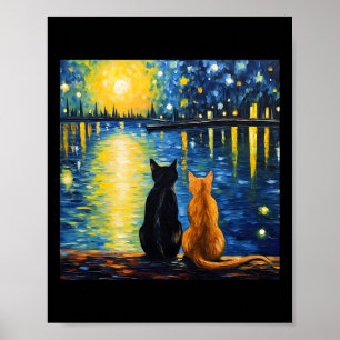 Zwei Katzen Starry Night Lover Kat Art Malerei Kit Poster
