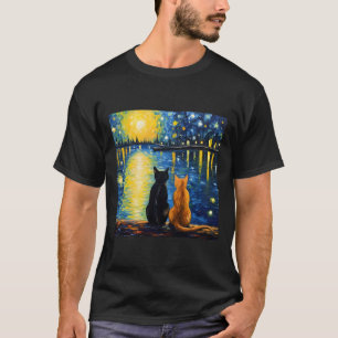 Zwei Katzen Starry Night Lover Kat Art Malerei Kit T-Shirt