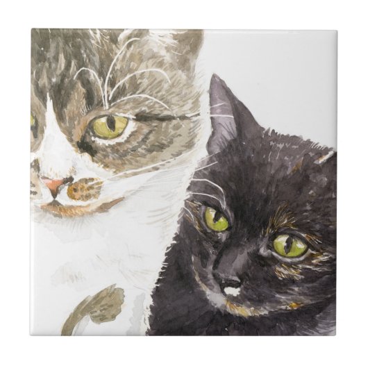 Zwei Katzen - Tabby und Tortie Fliese (Vorderseite)