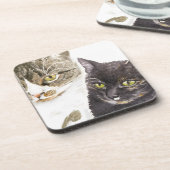 Zwei Katzen - Tabby und Tortie Getränkeuntersetzer (Linke Seite)