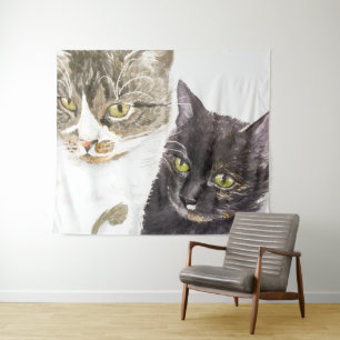 Zwei Katzen - Tabby und Tortie Wandteppich